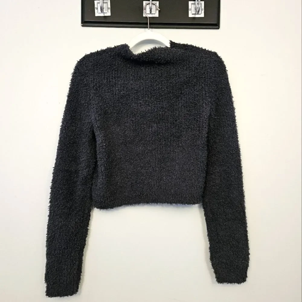 AE Fuzzy Mock Neck Cropped Sweater